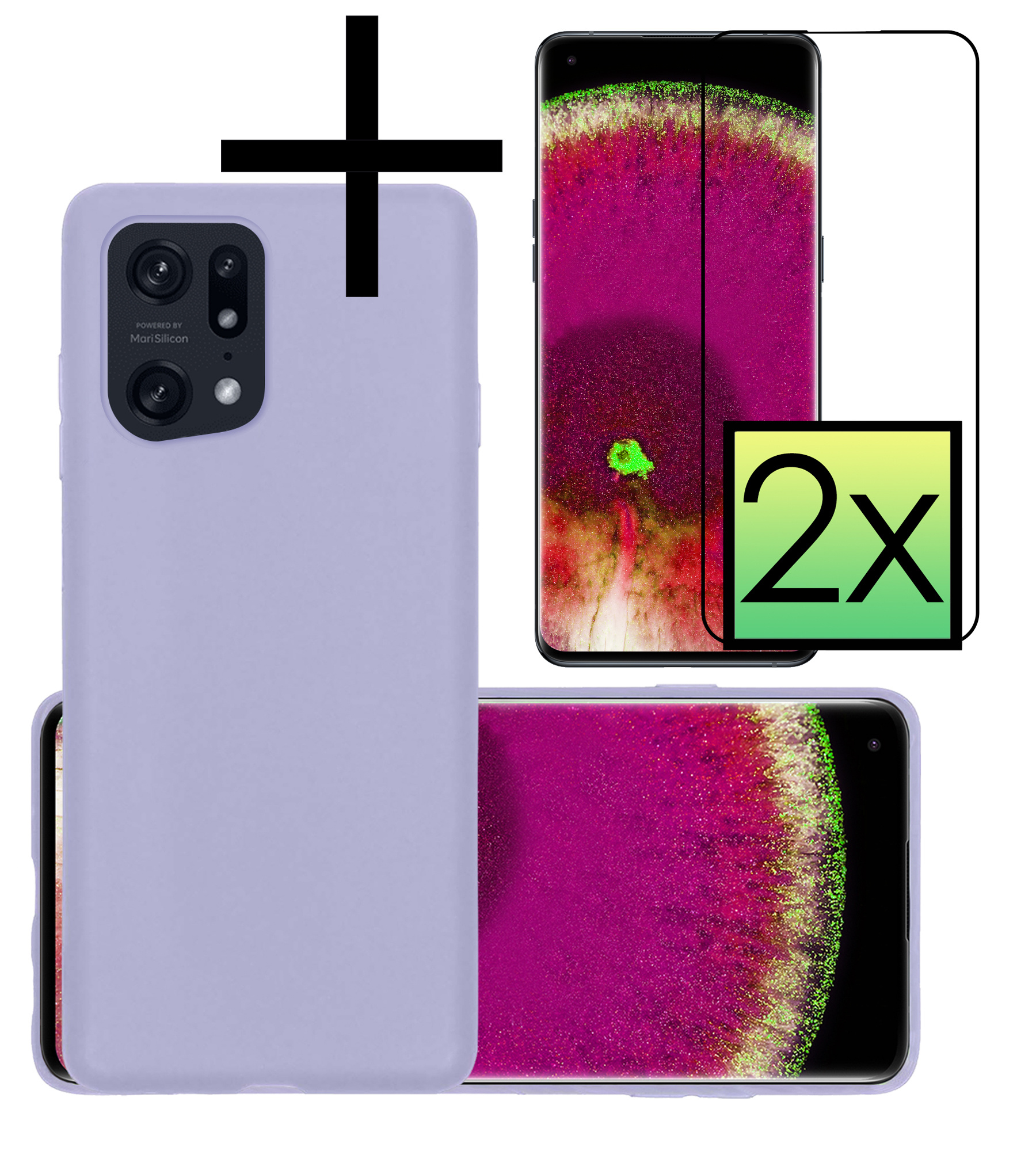NoXx Hoes Geschikt voor OPPO Find X5 Pro Hoesje Cover Siliconen Back Case Hoes Met 2x Screenprotector - Lila