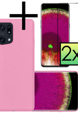 NoXx Hoes Geschikt voor OPPO Find X5 Pro Hoesje Cover Siliconen Back Case Hoes Met 2x Screenprotector - Lichtroze