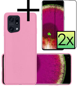 NoXx NoXx OPPO Find X5 Pro Hoesje Siliconen Met 2x Screenprotector - Lichtroze
