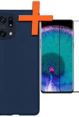 Nomfy Hoesje Geschikt voor OPPO Find X5 Pro Hoesje Siliconen Cover Case Met Screenprotector - Hoes Geschikt voor OPPO X5 Pro Hoes Back Case - Donkerblauw