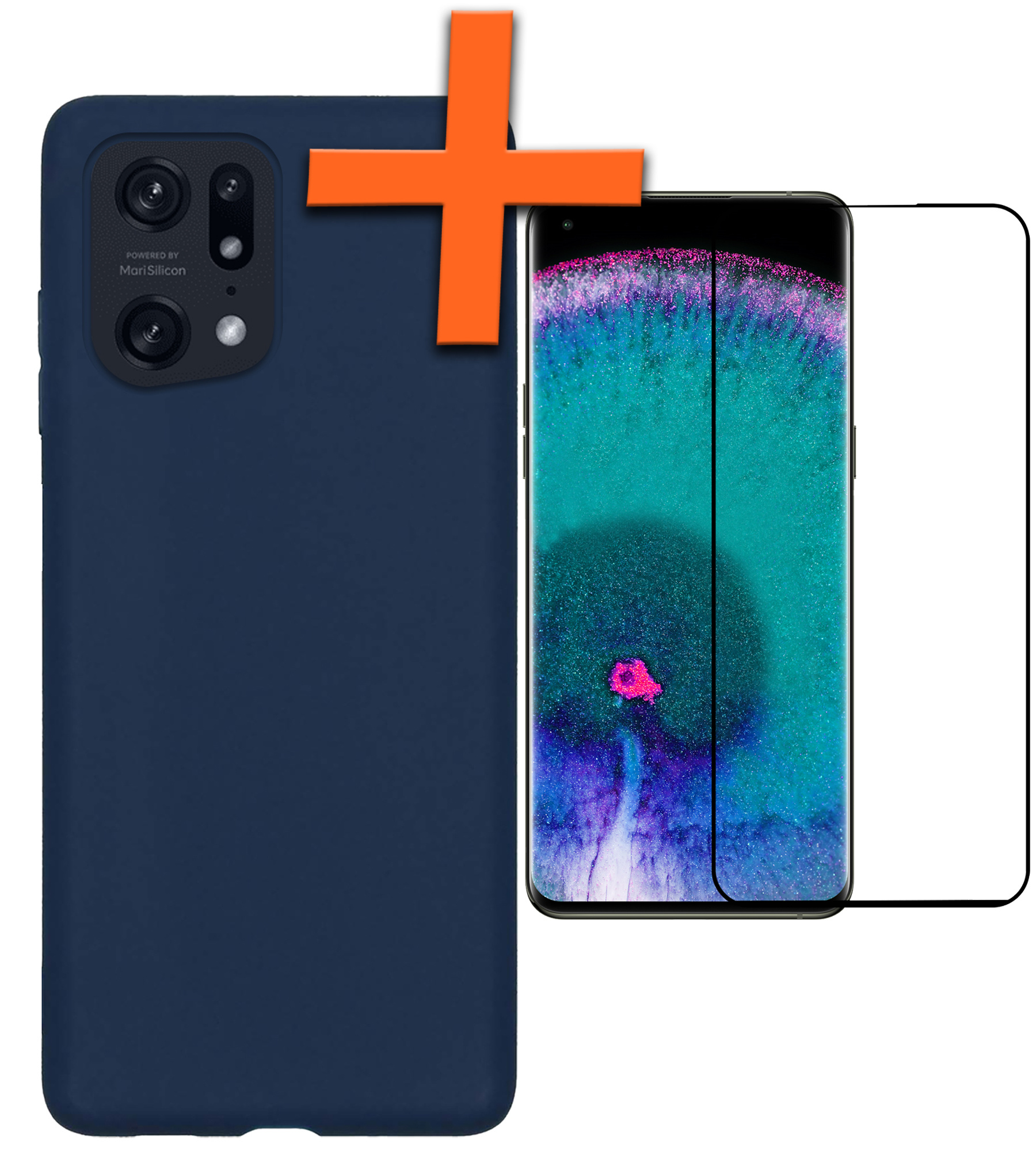 Nomfy Hoesje Geschikt voor OPPO Find X5 Pro Hoesje Siliconen Cover Case Met Screenprotector - Hoes Geschikt voor OPPO X5 Pro Hoes Back Case - Donkerblauw