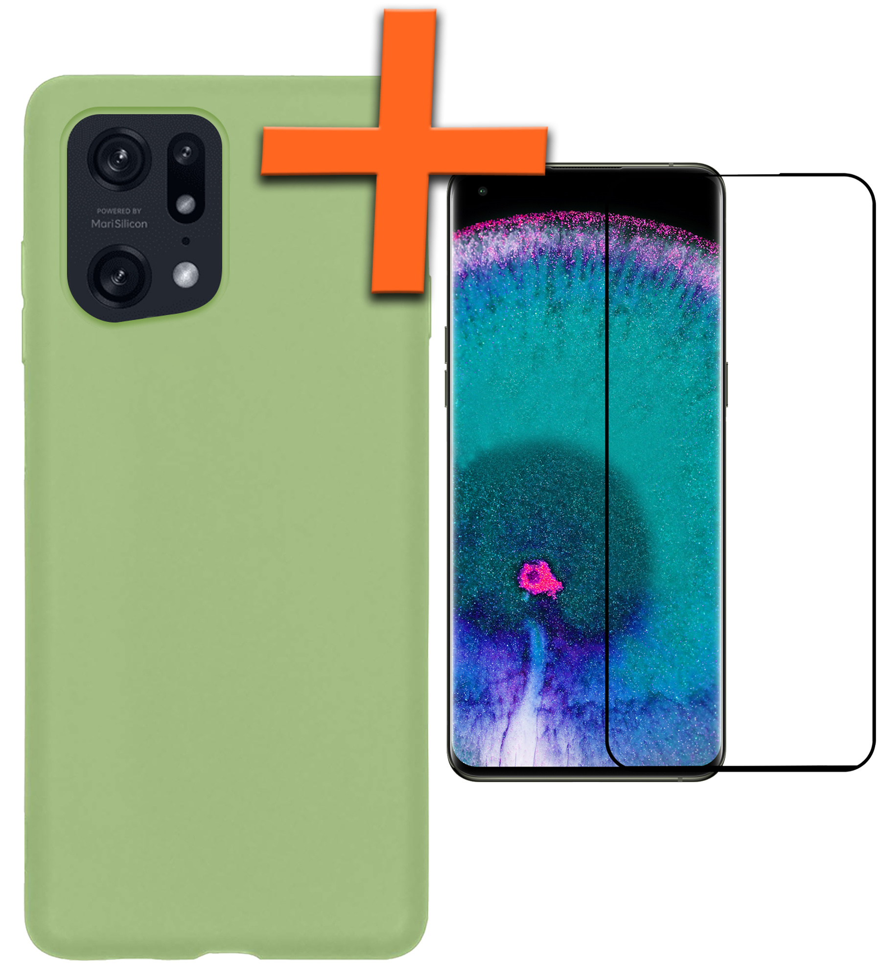 Nomfy Hoesje Geschikt voor OPPO Find X5 Pro Hoesje Siliconen Cover Case Met Screenprotector - Hoes Geschikt voor OPPO X5 Pro Hoes Back Case - Groen