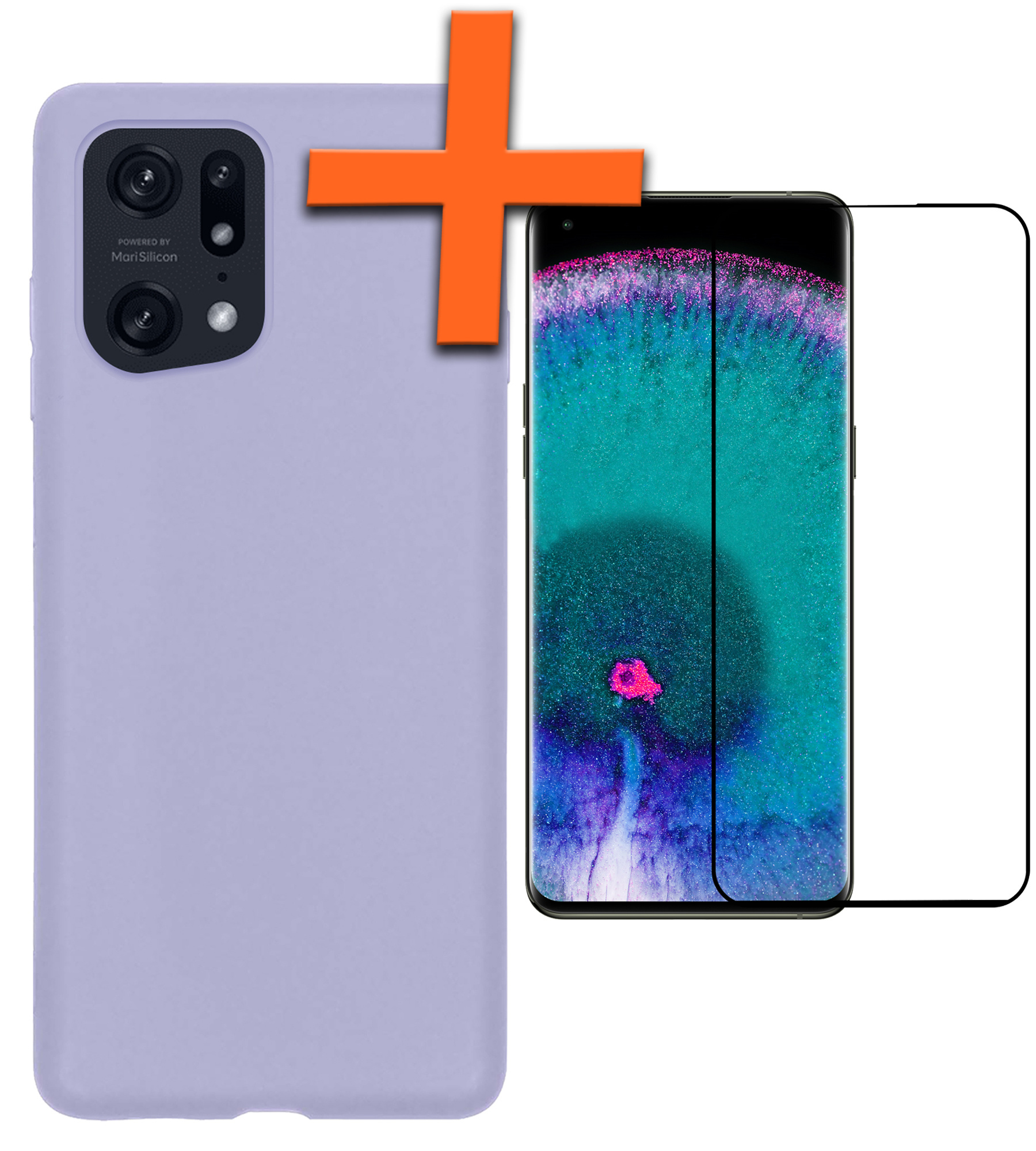 Nomfy Hoesje Geschikt voor OPPO Find X5 Pro Hoesje Siliconen Cover Case Met Screenprotector - Hoes Geschikt voor OPPO X5 Pro Hoes Back Case - Lila