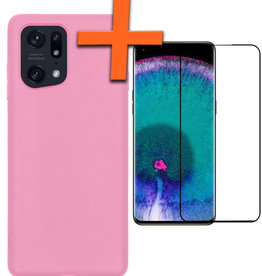 Nomfy Nomfy OPPO Find X5 Pro Hoesje Siliconen Met Screenprotector - Lichtroze