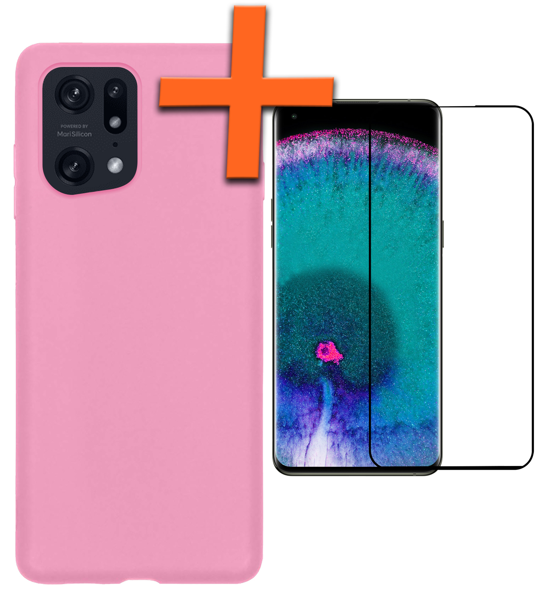 Nomfy Hoesje Geschikt voor OPPO Find X5 Pro Hoesje Siliconen Cover Case Met Screenprotector - Hoes Geschikt voor OPPO X5 Pro Hoes Back Case - Lichtroze