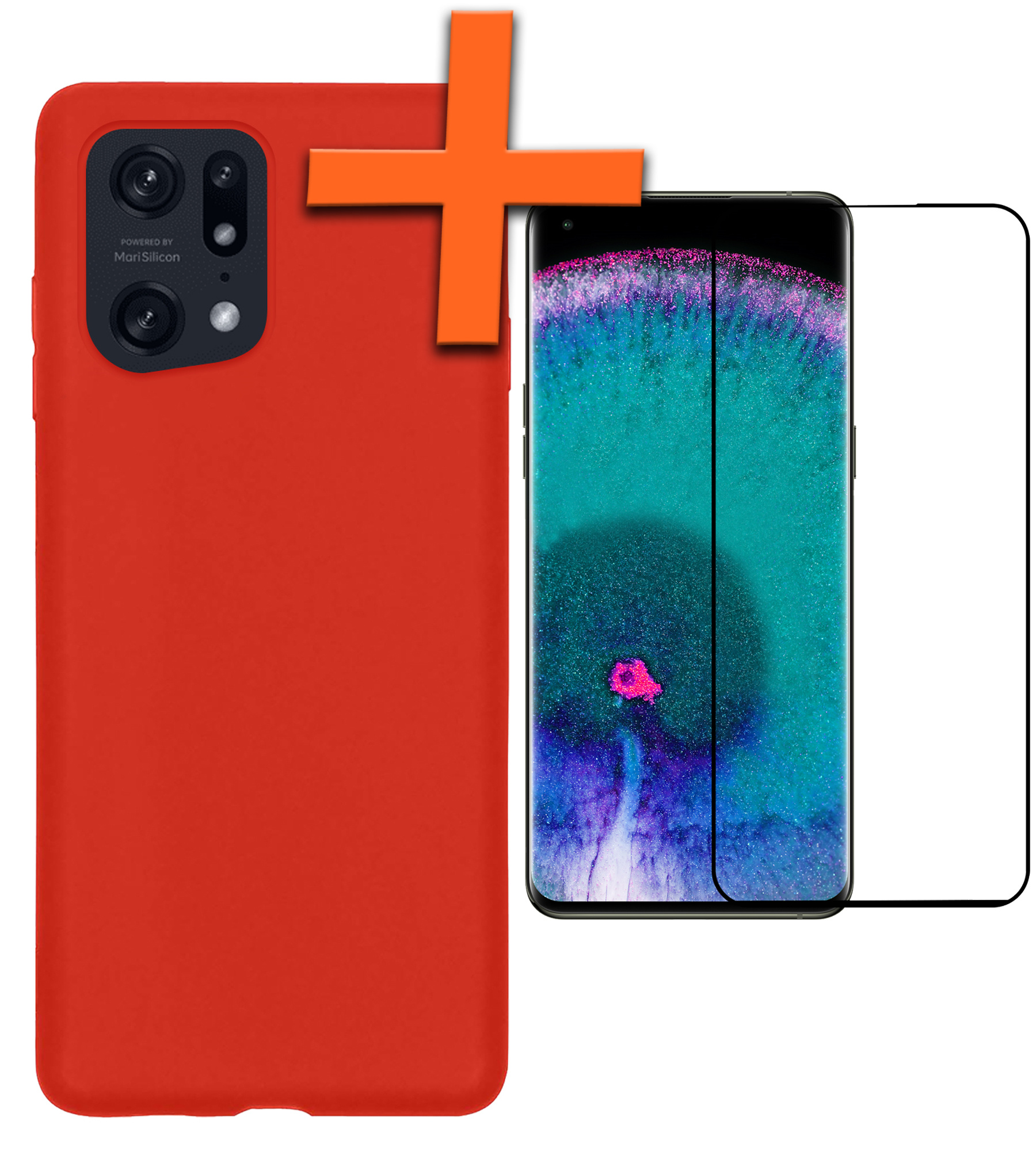 Nomfy Hoesje Geschikt voor OPPO Find X5 Pro Hoesje Siliconen Cover Case Met Screenprotector - Hoes Geschikt voor OPPO X5 Pro Hoes Back Case - Rood