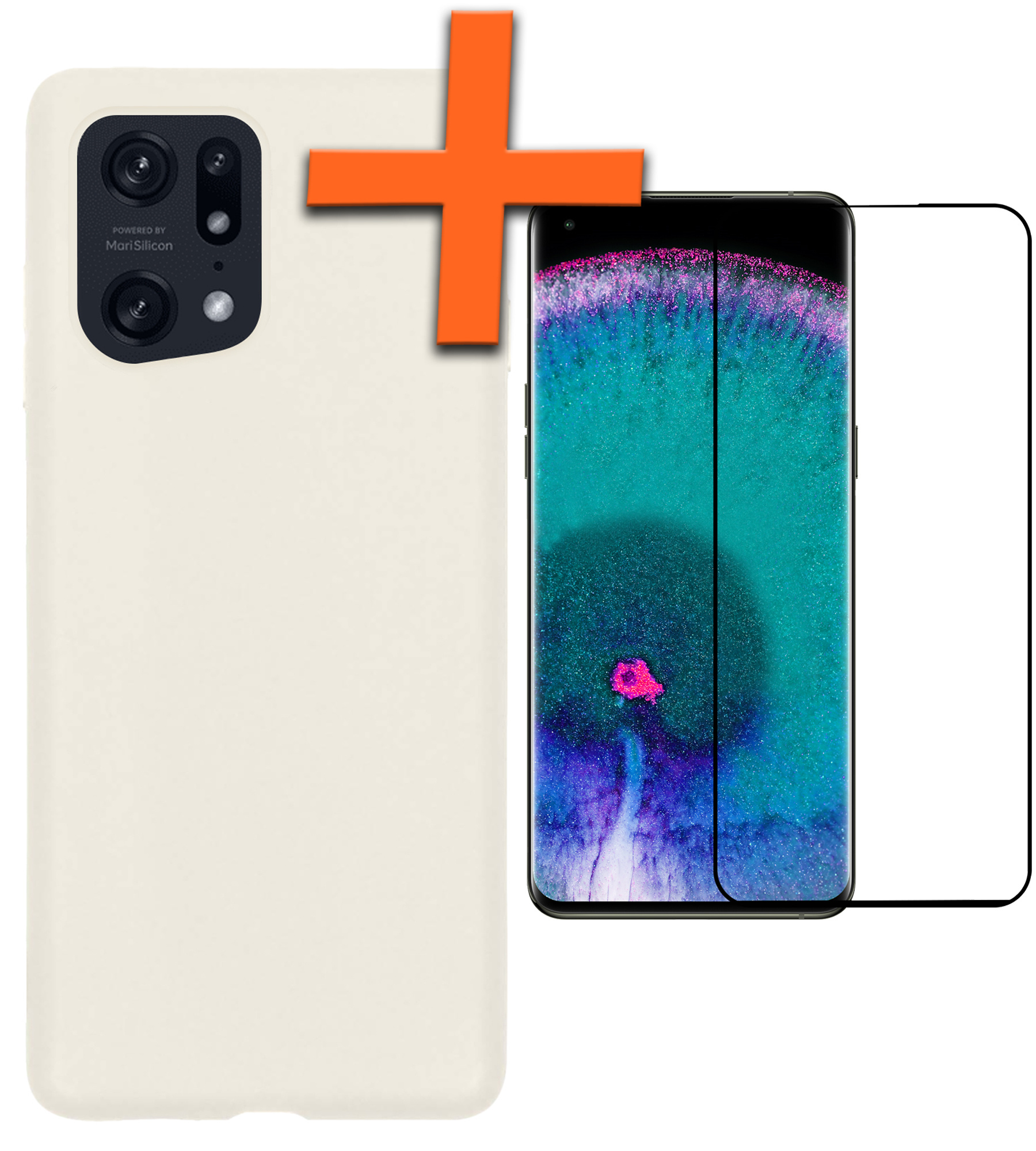 Nomfy OPPO Find X5 Pro Hoesje Siliconen Case Back Cover Met Screenprotector - OPPO Find X5 Pro Hoes Cover Silicone - Wit