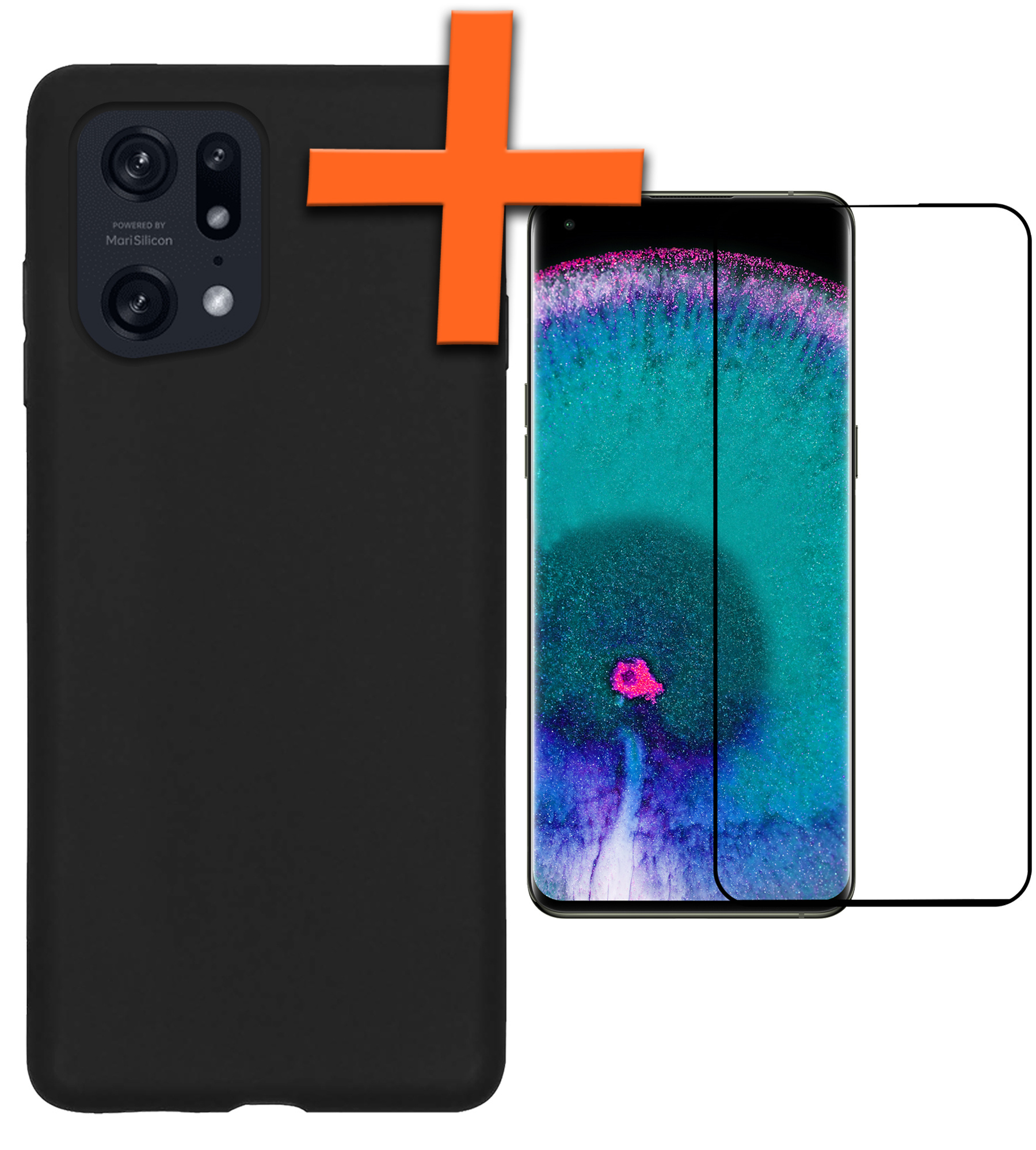 Nomfy Hoesje Geschikt voor OPPO Find X5 Pro Hoesje Siliconen Cover Case Met Screenprotector - Hoes Geschikt voor OPPO X5 Pro Hoes Back Case - Zwart