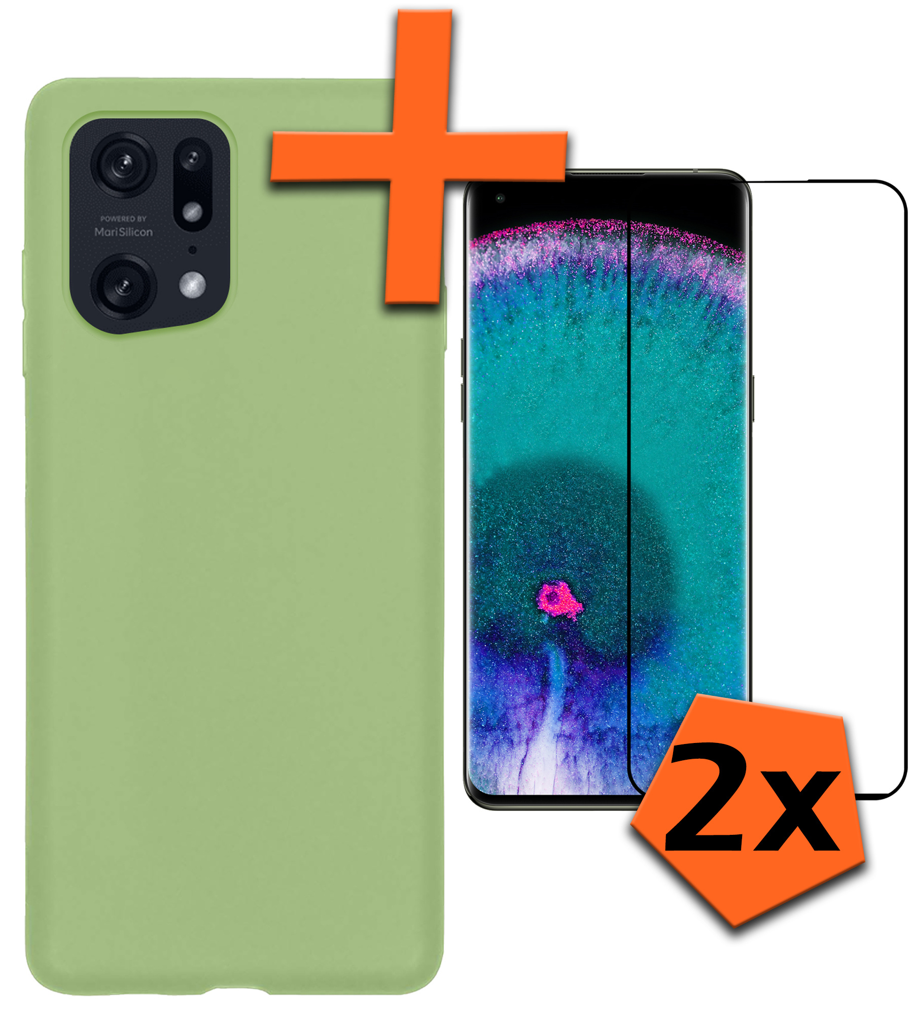Nomfy OPPO Find X5 Pro Hoesje Siliconen Case Back Cover Met 2x Screenprotector - OPPO Find X5 Pro Hoes Cover Silicone - Groen