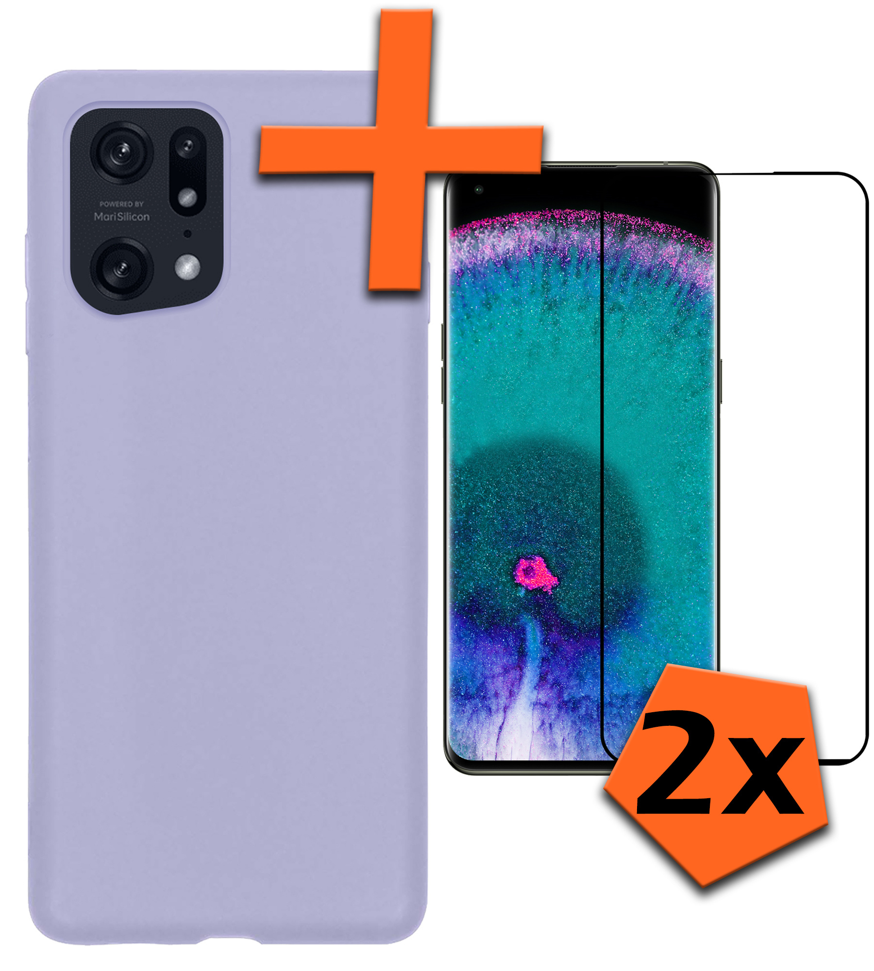 Nomfy Hoesje Geschikt voor OPPO Find X5 Pro Hoesje Siliconen Cover Case Met 2x Screenprotector - Hoes Geschikt voor OPPO X5 Pro Hoes Back Case - Lila