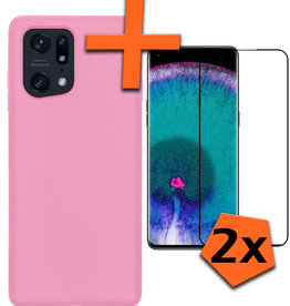 Nomfy Nomfy OPPO Find X5 Pro Hoesje Siliconen Met 2x Screenprotector - Lichtroze