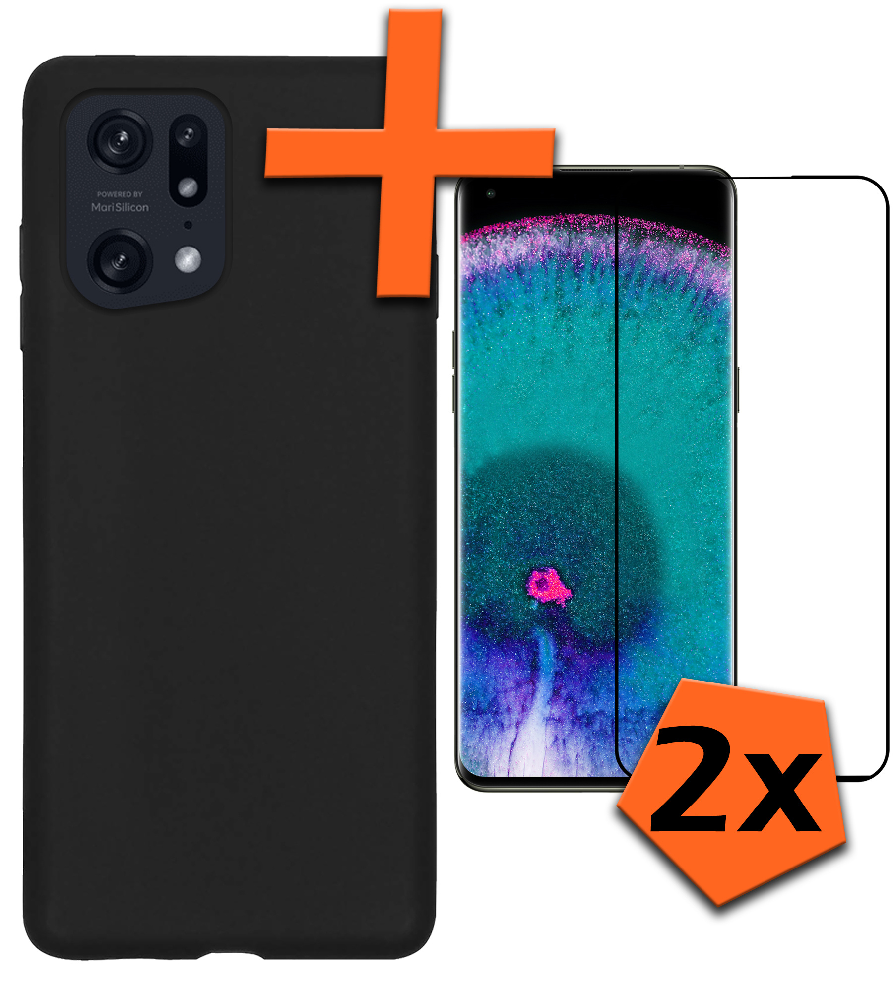 Nomfy Hoesje Geschikt voor OPPO Find X5 Pro Hoesje Siliconen Cover Case Met 2x Screenprotector - Hoes Geschikt voor OPPO X5 Pro Hoes Back Case - Zwart