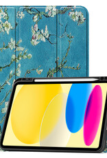 BASEY. Hoesje Geschikt voor iPad 2022 Hoes Case Tablet Hoesje Tri-fold Met Uitsparing Geschikt voor Apple Pencil - Hoes Geschikt voor iPad 10 Hoesje Hard Cover Bookcase Hoes - Bloesem