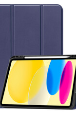BASEY. Hoesje Geschikt voor iPad 2022 Hoes Case Tablet Hoesje Tri-fold Met Uitsparing Geschikt voor Apple Pencil - Hoes Geschikt voor iPad 10 Hoesje Hard Cover Bookcase Hoes - Donkerblauw