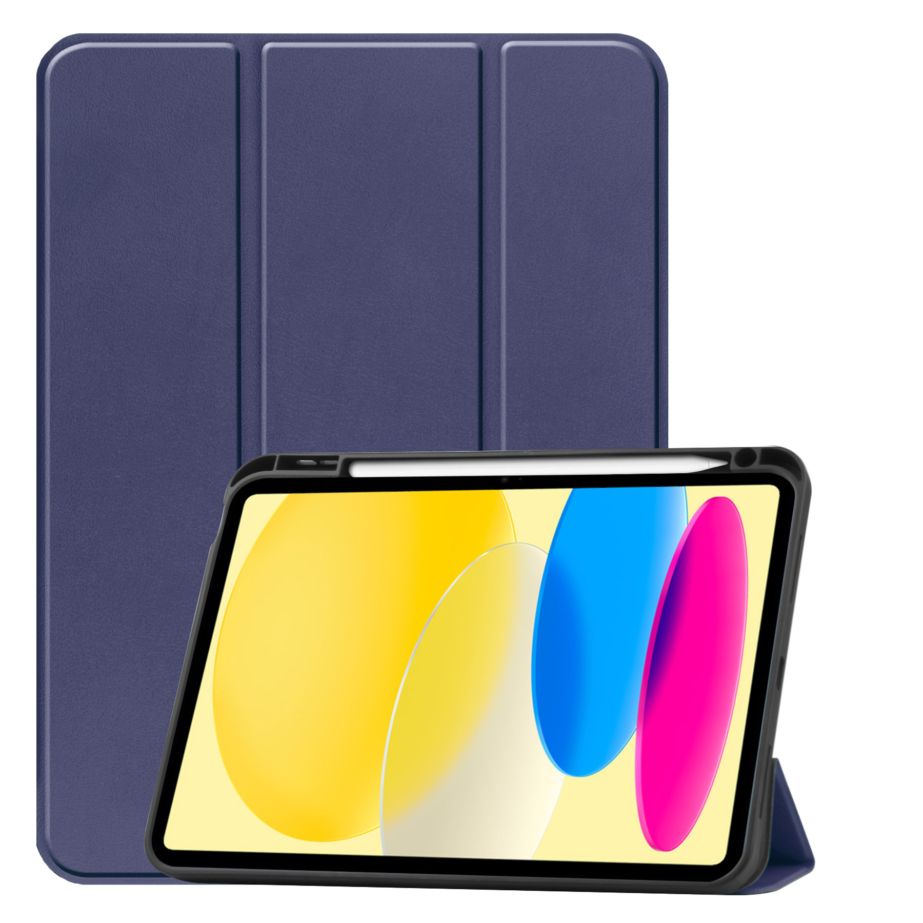 BASEY. Hoesje Geschikt voor iPad 2022 Hoes Case Tablet Hoesje Tri-fold Met Uitsparing Geschikt voor Apple Pencil - Hoes Geschikt voor iPad 10 Hoesje Hard Cover Bookcase Hoes - Donkerblauw