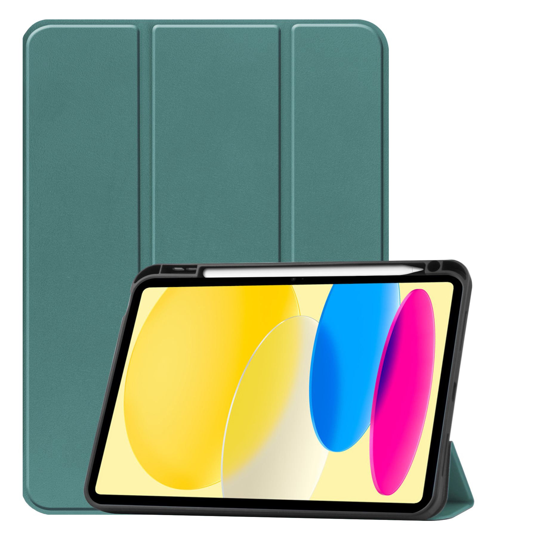 BASEY. Hoesje Geschikt voor iPad 2022 Hoes Case Tablet Hoesje Tri-fold Met Uitsparing Geschikt voor Apple Pencil - Hoes Geschikt voor iPad 10 Hoesje Hard Cover Bookcase Hoes - Donkergroen