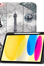 BASEY. Hoesje Geschikt voor iPad 2022 Hoes Case Tablet Hoesje Tri-fold Met Uitsparing Geschikt voor Apple Pencil - Hoes Geschikt voor iPad 10 Hoesje Hard Cover Bookcase Hoes - Eiffeltoren