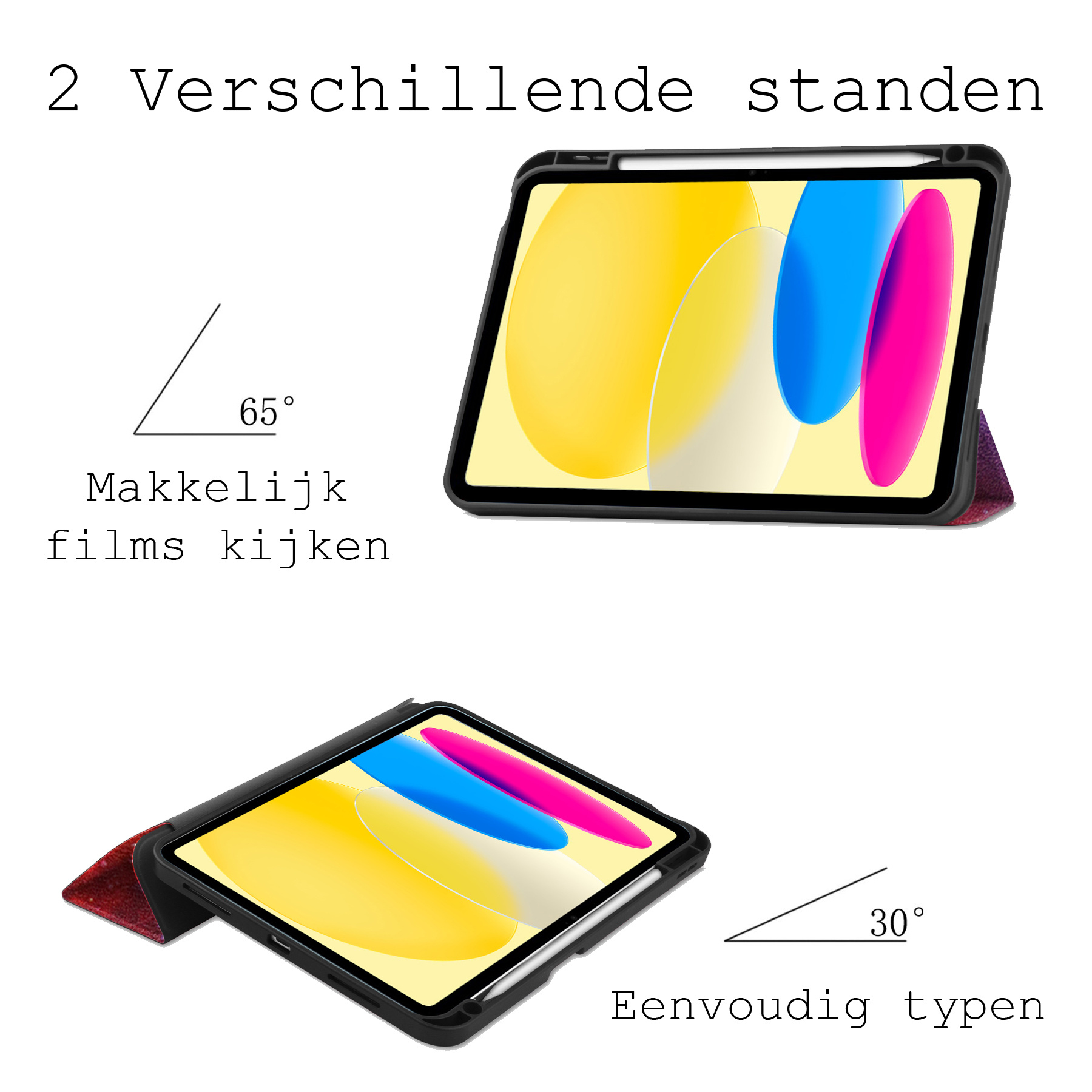 BASEY. Hoesje Geschikt voor iPad 2022 Hoes Case Tablet Hoesje Tri-fold Met Uitsparing Geschikt voor Apple Pencil - Hoes Geschikt voor iPad 10 Hoesje Hard Cover Bookcase Hoes - Galaxy