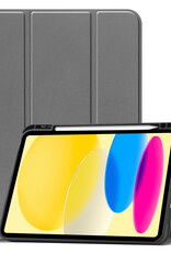 BASEY. Hoesje Geschikt voor iPad 2022 Hoes Case Tablet Hoesje Tri-fold Met Uitsparing Geschikt voor Apple Pencil - Hoes Geschikt voor iPad 10 Hoesje Hard Cover Bookcase Hoes - Grijs