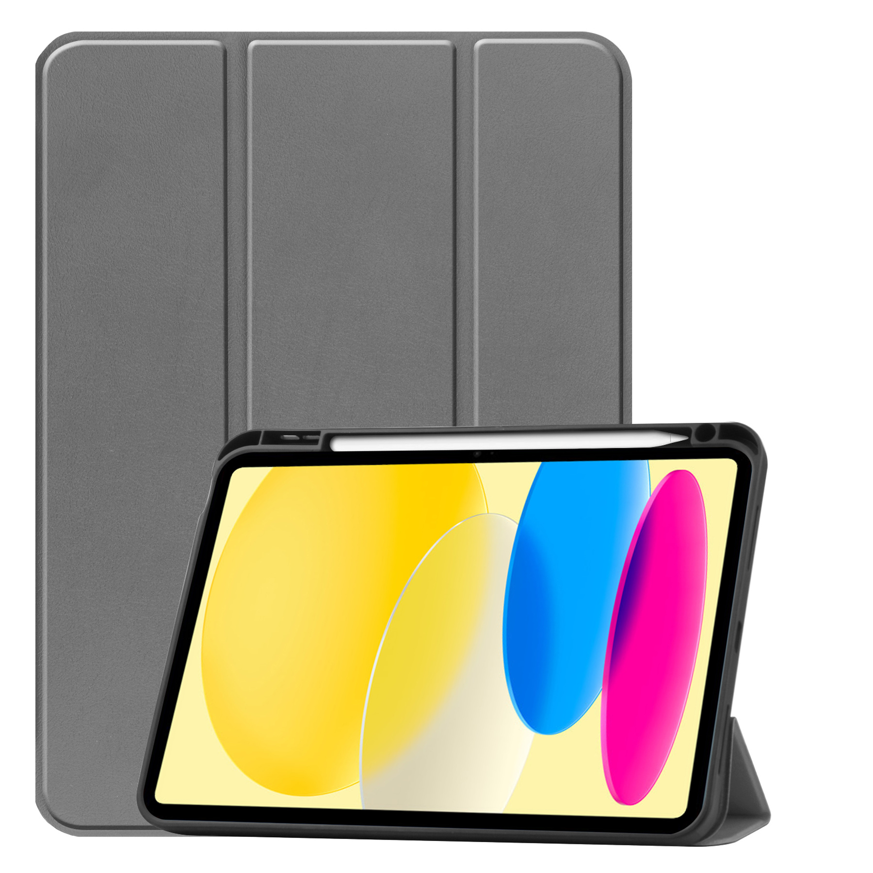 BASEY. Hoesje Geschikt voor iPad 2022 Hoes Case Tablet Hoesje Tri-fold Met Uitsparing Geschikt voor Apple Pencil - Hoes Geschikt voor iPad 10 Hoesje Hard Cover Bookcase Hoes - Grijs