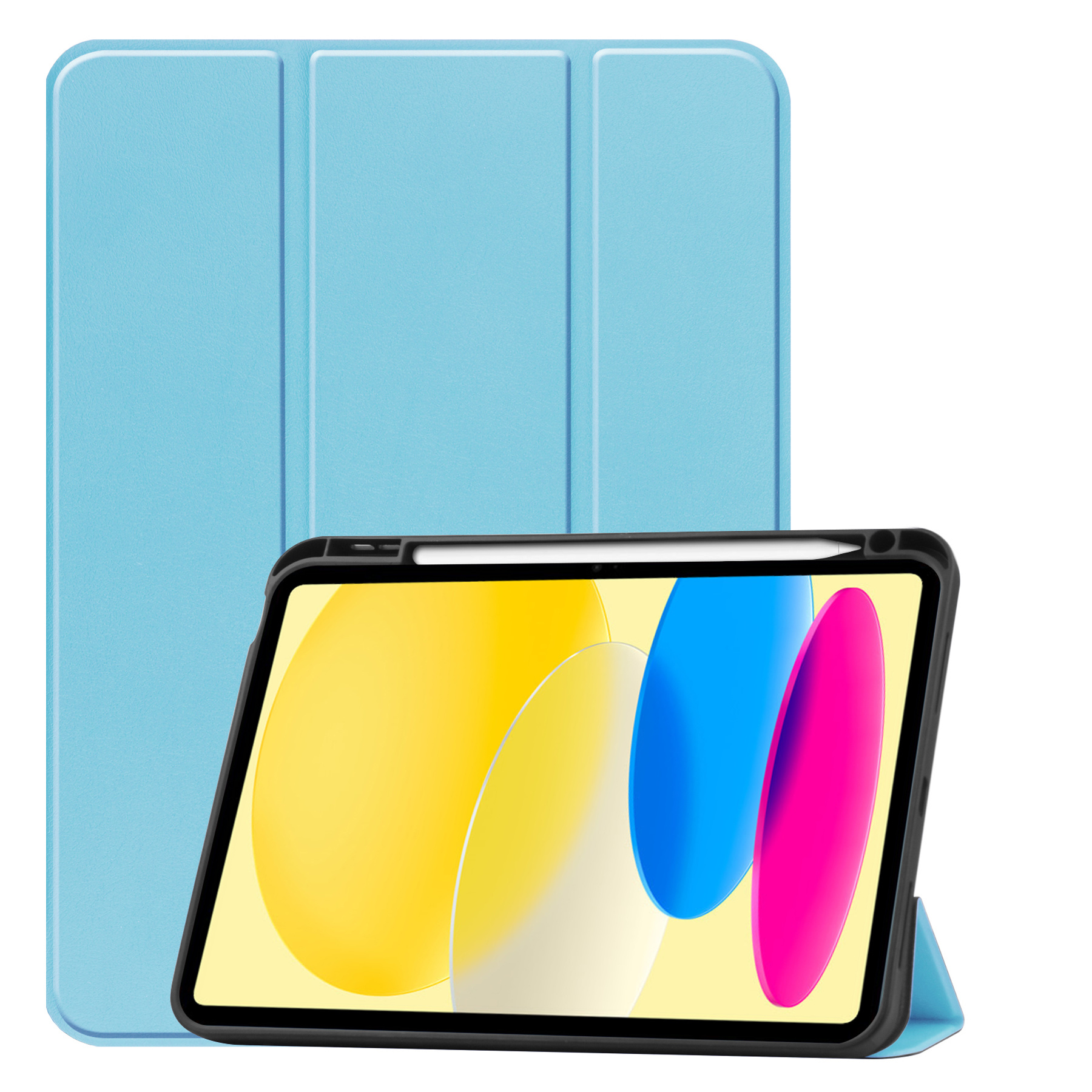 BASEY. Hoesje Geschikt voor iPad 2022 Hoes Case Tablet Hoesje Tri-fold Met Uitsparing Geschikt voor Apple Pencil - Hoes Geschikt voor iPad 10 Hoesje Hard Cover Bookcase Hoes - Lichtblauw