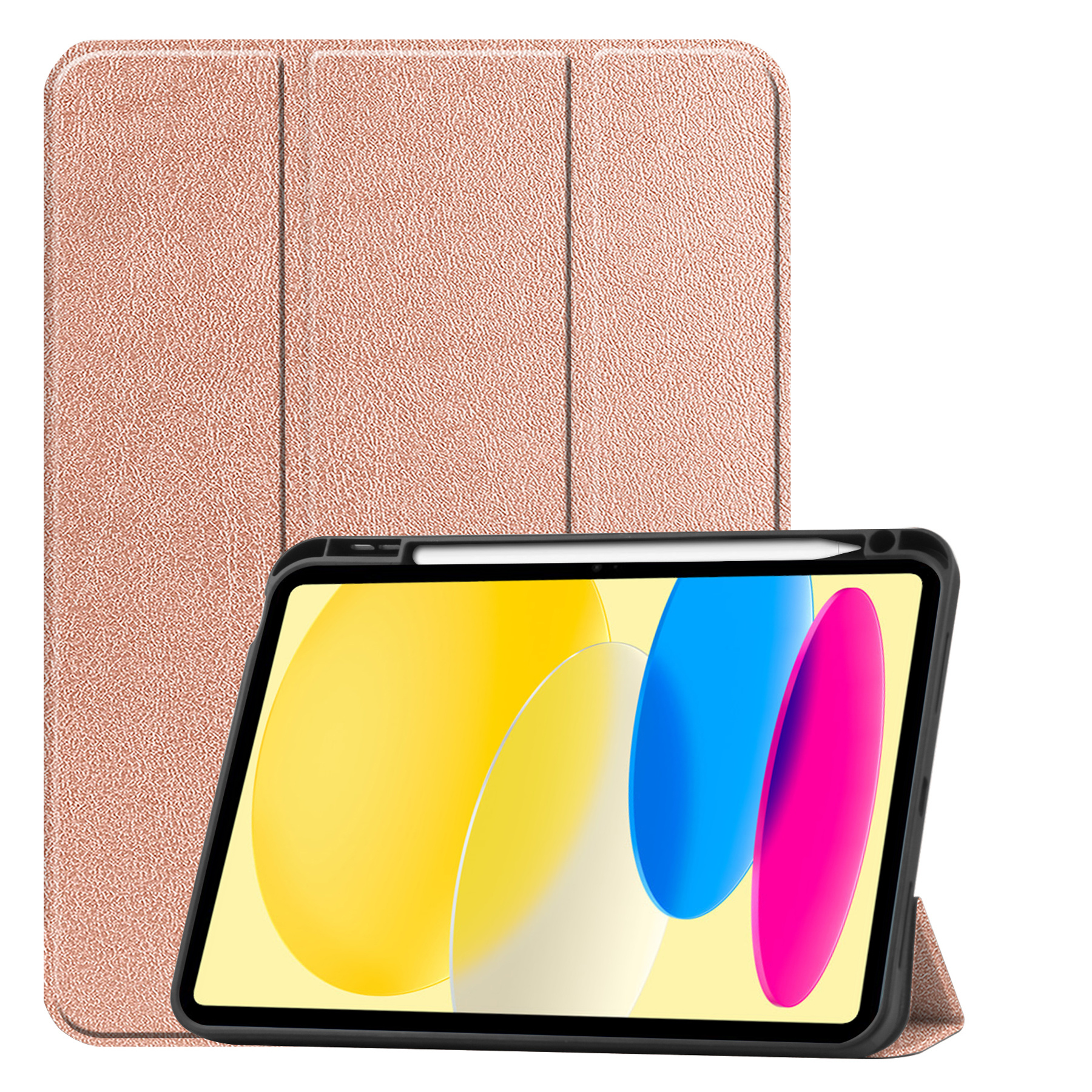 BASEY. Hoesje Geschikt voor iPad 2022 Hoes Case Tablet Hoesje Tri-fold Met Uitsparing Geschikt voor Apple Pencil - Hoes Geschikt voor iPad 10 Hoesje Hard Cover Bookcase Hoes - Rosé goud