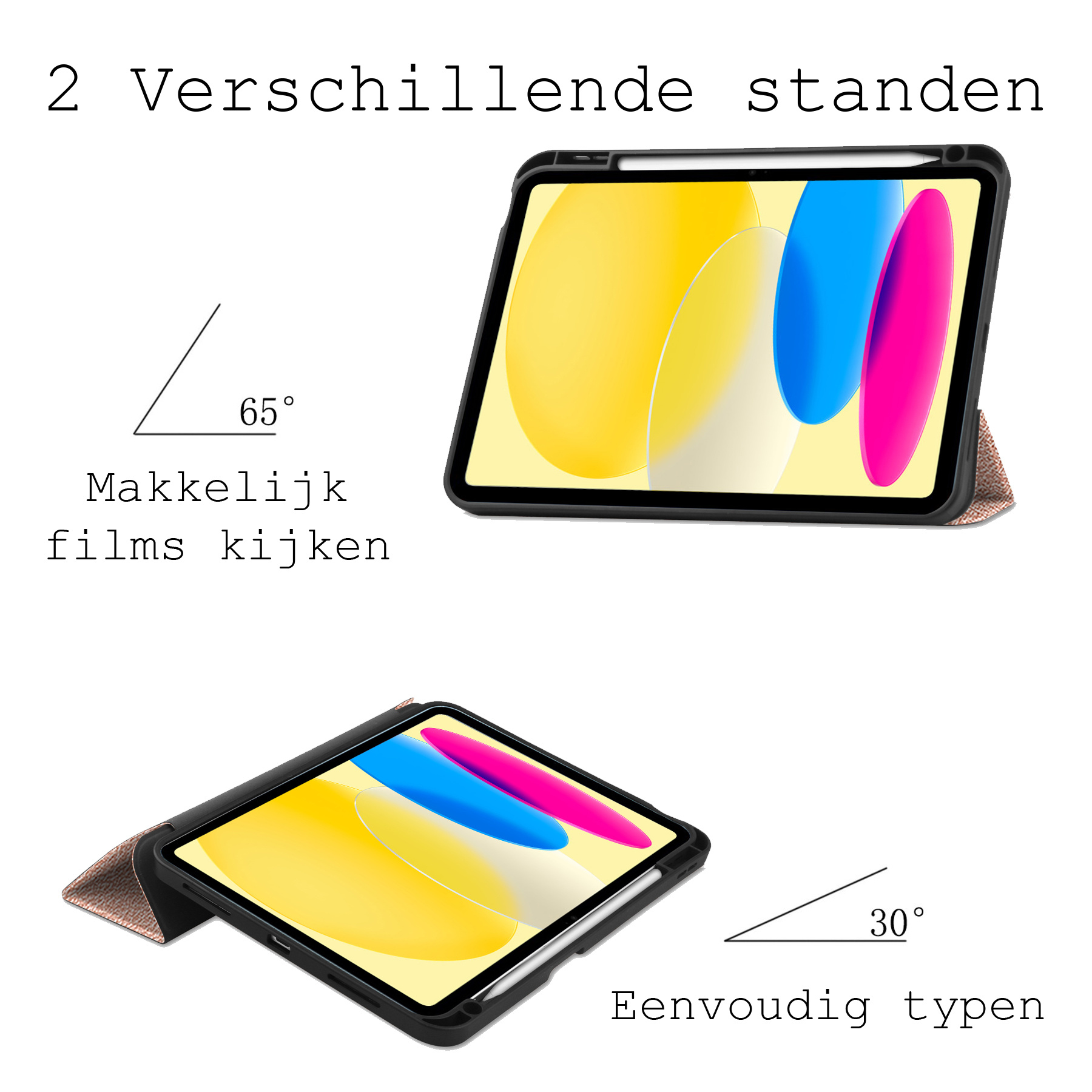 BASEY. Hoesje Geschikt voor iPad 2022 Hoes Case Tablet Hoesje Tri-fold Met Uitsparing Geschikt voor Apple Pencil - Hoes Geschikt voor iPad 10 Hoesje Hard Cover Bookcase Hoes - Rosé goud