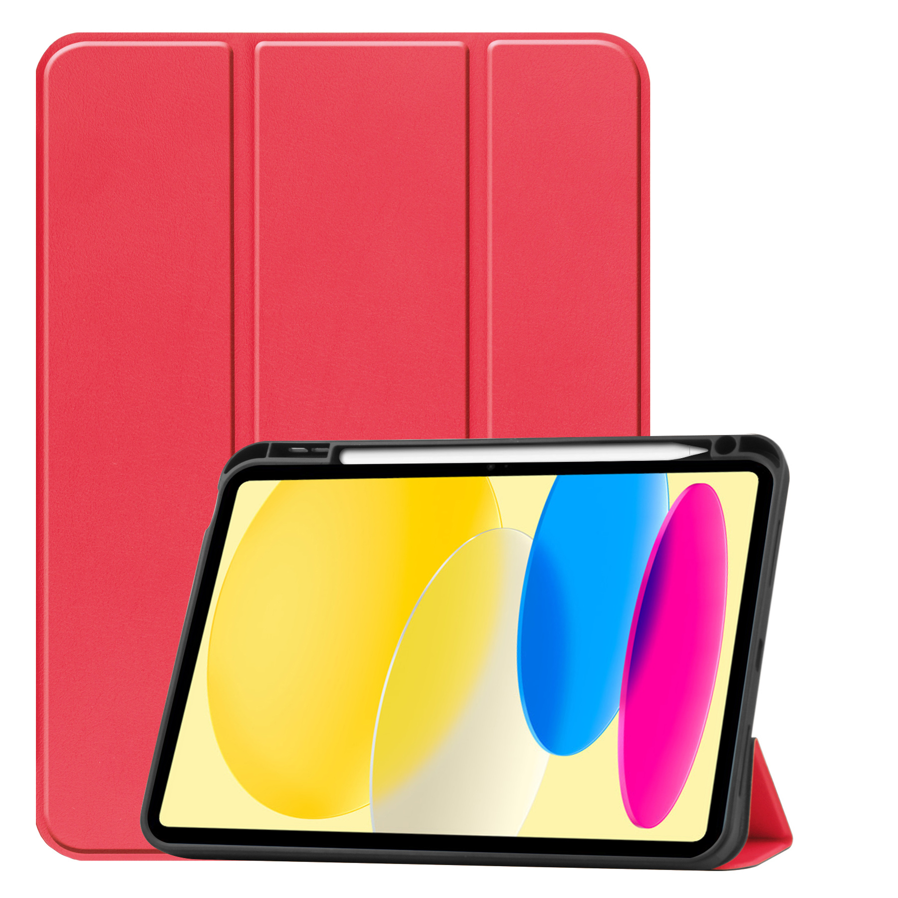 BASEY. Hoesje Geschikt voor iPad 2022 Hoes Case Tablet Hoesje Tri-fold Met Uitsparing Geschikt voor Apple Pencil - Hoes Geschikt voor iPad 10 Hoesje Hard Cover Bookcase Hoes - Rood