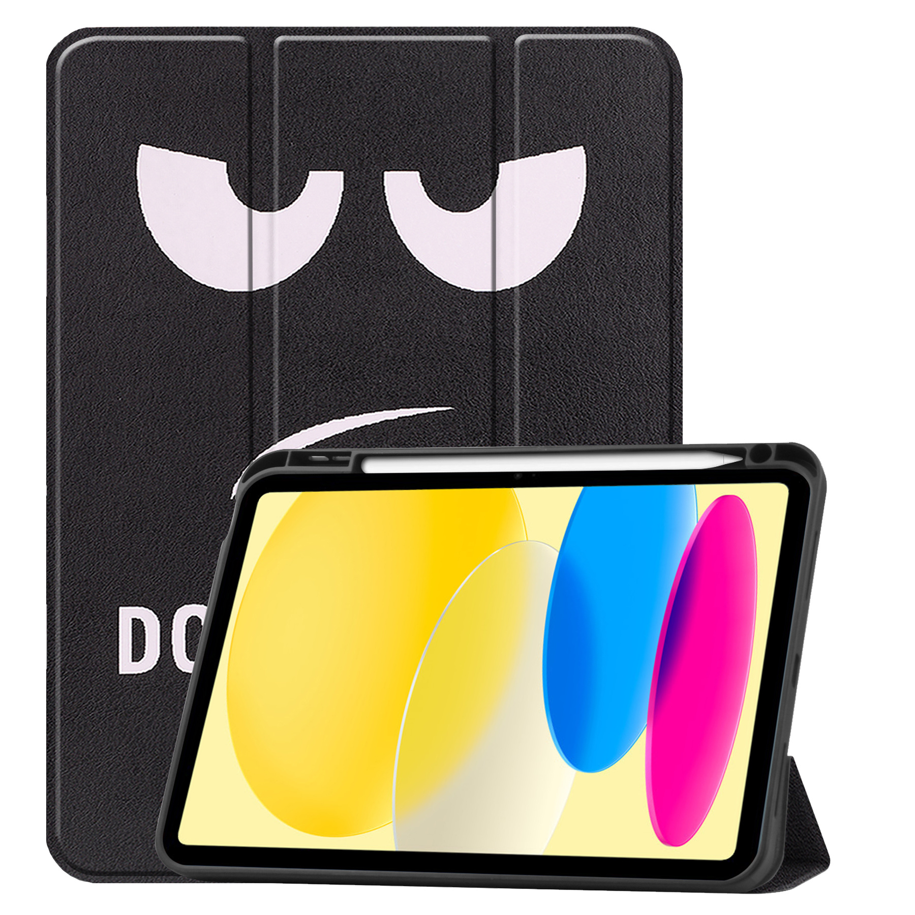 BASEY. Hoesje Geschikt voor iPad 2022 Hoes Case Tablet Hoesje Tri-fold Met Uitsparing Geschikt voor Apple Pencil - Hoes Geschikt voor iPad 10 Hoesje Hard Cover Bookcase Hoes - Don't Touch Me