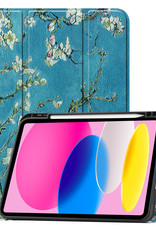 Nomfy Hoes Geschikt voor iPad 2022 Hoes Tri-fold Tablet Hoesje Case Met Uitsparing Geschikt voor Apple Pencil - Hoesje Geschikt voor iPad 10 Hoesje Hardcover Bookcase - Bloesem