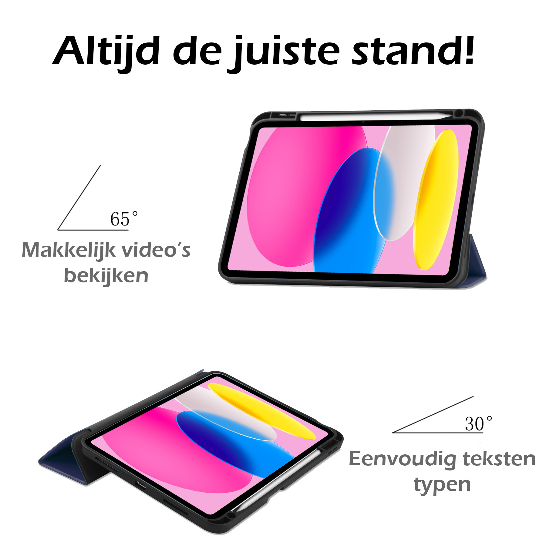 Nomfy Hoes Geschikt voor iPad 2022 Hoes Tri-fold Tablet Hoesje Case Met Uitsparing Geschikt voor Apple Pencil - Hoesje Geschikt voor iPad 10 Hoesje Hardcover Bookcase - Donkerblauw