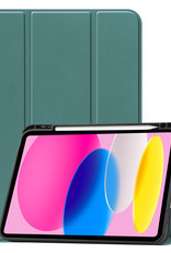 Nomfy Hoes Geschikt voor iPad 2022 Hoes Tri-fold Tablet Hoesje Case Met Uitsparing Geschikt voor Apple Pencil - Hoesje Geschikt voor iPad 10 Hoesje Hardcover Bookcase - Donkergroen