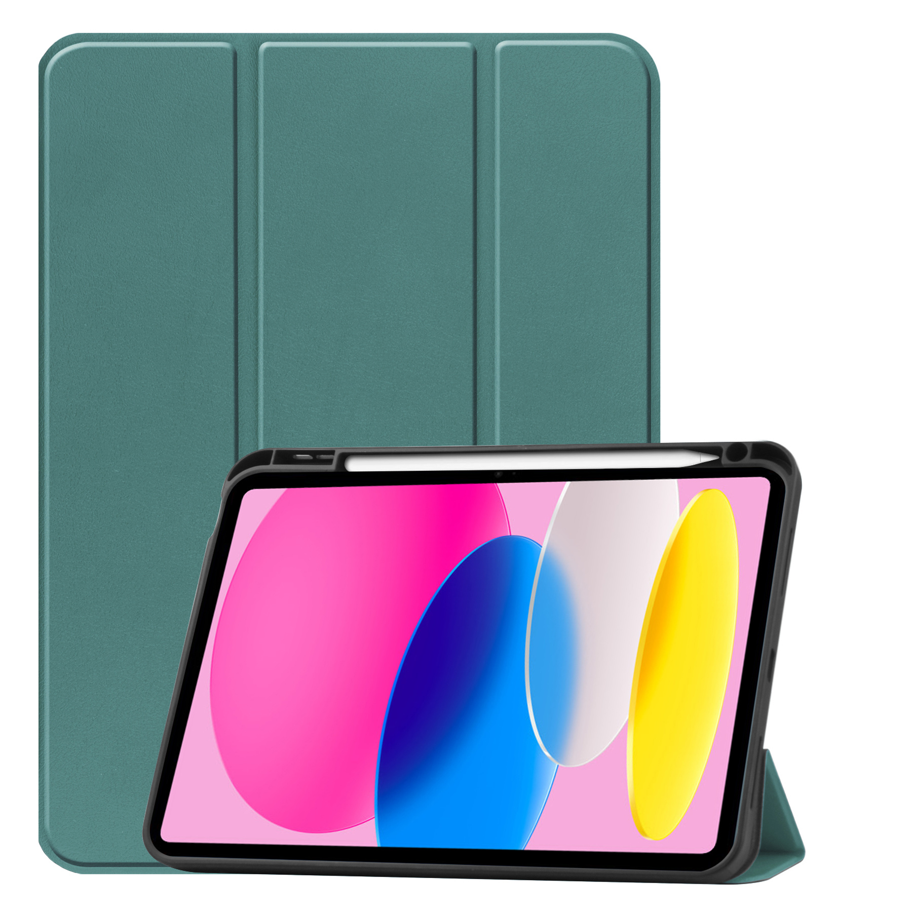 Nomfy Hoes Geschikt voor iPad 2022 Hoes Tri-fold Tablet Hoesje Case Met Uitsparing Geschikt voor Apple Pencil - Hoesje Geschikt voor iPad 10 Hoesje Hardcover Bookcase - Donkergroen
