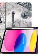 Nomfy Hoes Geschikt voor iPad 2022 Hoes Tri-fold Tablet Hoesje Case Met Uitsparing Geschikt voor Apple Pencil - Hoesje Geschikt voor iPad 10 Hoesje Hardcover Bookcase - Eiffeltoren