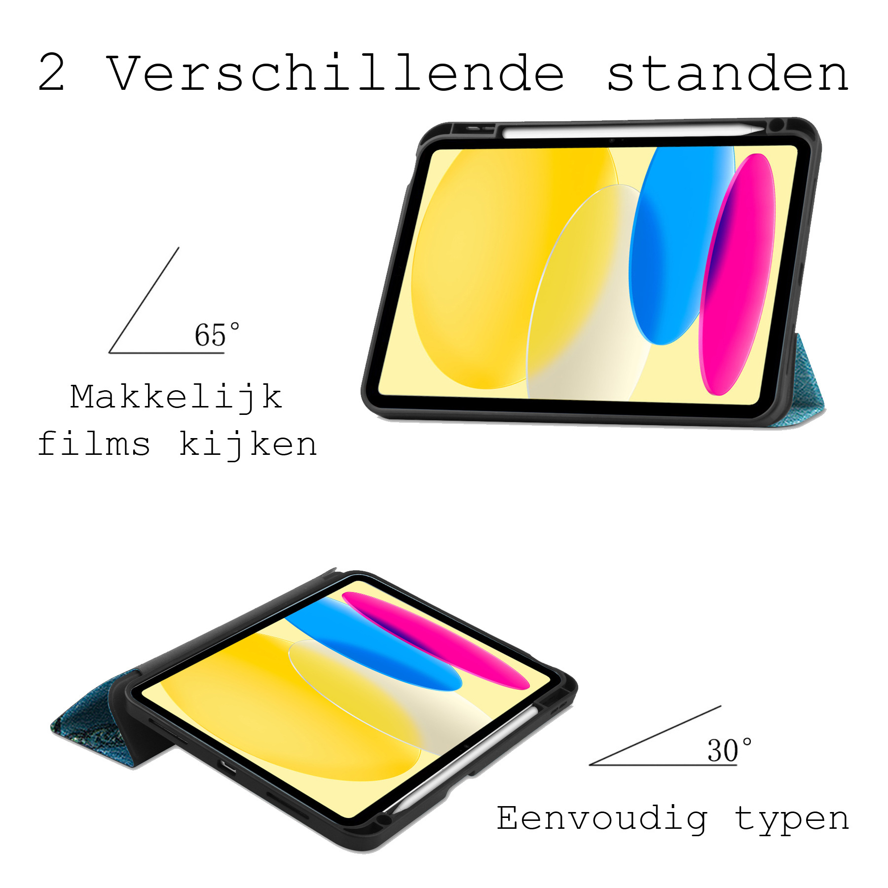 BASEY. Hoesje Geschikt voor iPad 2022 Hoes Case Tablet Hoesje Tri-fold Met Uitsparing Geschikt voor Apple Pencil Met Screenprotector - Hoes Geschikt voor iPad 10 Hoesje Hard Cover Bookcase Hoes - Bloesem