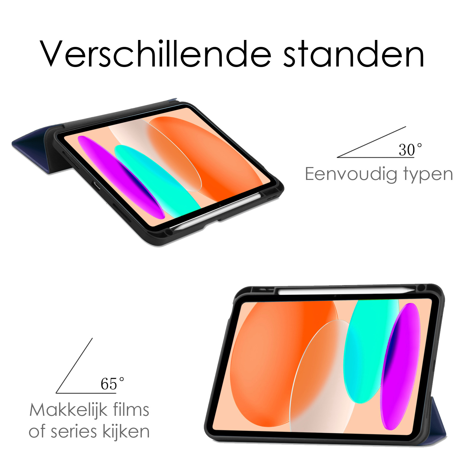 iPad 10 2022 Hoesje Hardcover Hoes Book Case Met Apple Pencil Uitsparing Met Screenprotector - Donker Blauw