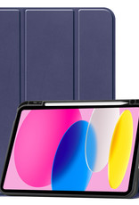 Nomfy Hoes Geschikt voor iPad 2022 Hoes Tri-fold Tablet Hoesje Case Met Uitsparing Geschikt voor Apple Pencil Met Screenprotector - Hoesje Geschikt voor iPad 10 Hoesje Hardcover Bookcase - Donkerblauw