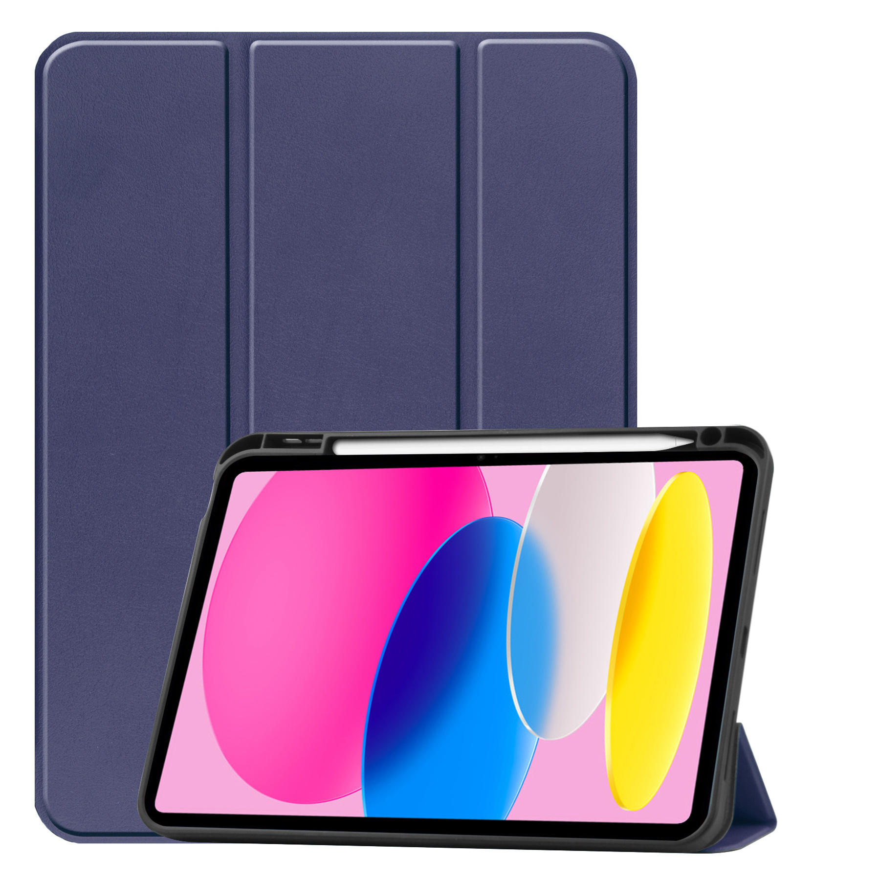 Nomfy Hoes Geschikt voor iPad 2022 Hoes Tri-fold Tablet Hoesje Case Met Uitsparing Geschikt voor Apple Pencil Met Screenprotector - Hoesje Geschikt voor iPad 10 Hoesje Hardcover Bookcase - Donkerblauw