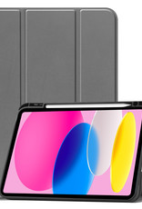 Nomfy Hoes Geschikt voor iPad 2022 Hoes Tri-fold Tablet Hoesje Case Met Uitsparing Geschikt voor Apple Pencil Met Screenprotector - Hoesje Geschikt voor iPad 10 Hoesje Hardcover Bookcase - Grijs