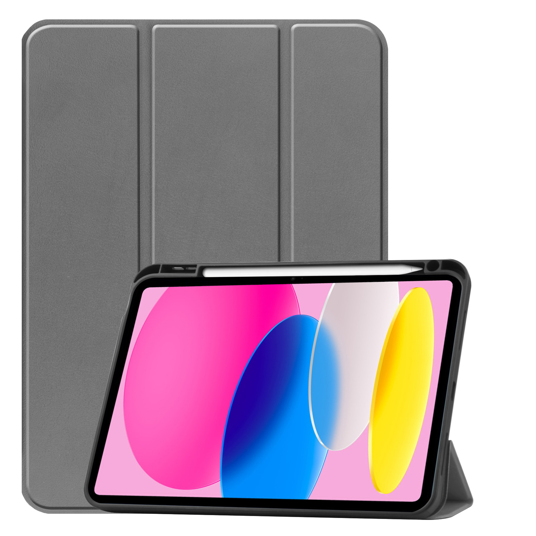 Nomfy Hoes Geschikt voor iPad 2022 Hoes Tri-fold Tablet Hoesje Case Met Uitsparing Geschikt voor Apple Pencil Met Screenprotector - Hoesje Geschikt voor iPad 10 Hoesje Hardcover Bookcase - Grijs