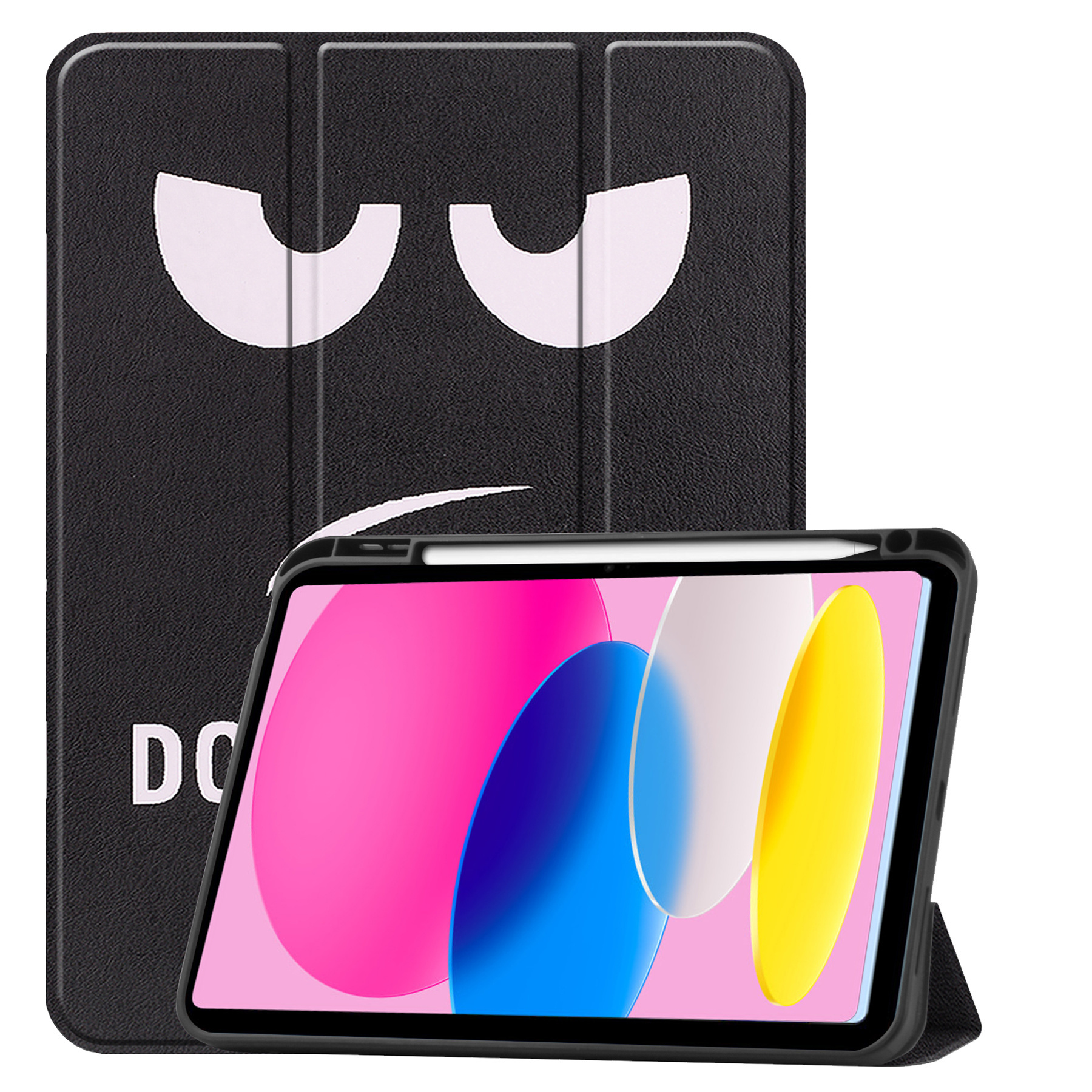 Nomfy Hoes Geschikt voor iPad 2022 Hoes Tri-fold Tablet Hoesje Case Met Uitsparing Geschikt voor Apple Pencil Met Screenprotector - Hoesje Geschikt voor iPad 10 Hoesje Hardcover Bookcase - Don't Touch Me