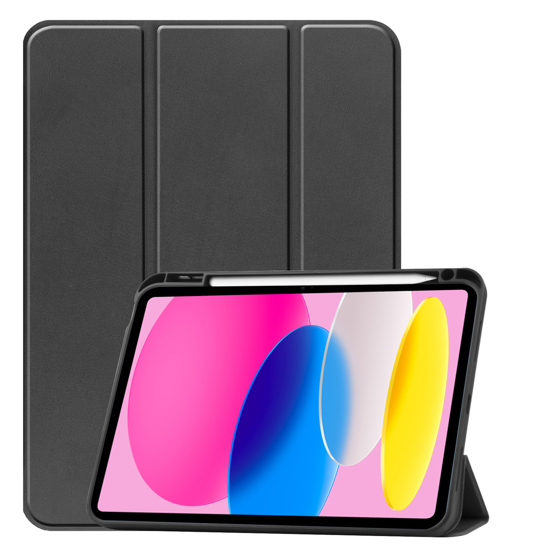 Nomfy Hoes Geschikt voor iPad 2022 Hoes Tri-fold Tablet Hoesje Case Met Uitsparing Geschikt voor Apple Pencil Met Screenprotector - Hoesje Geschikt voor iPad 10 Hoesje Hardcover Bookcase - Zwart