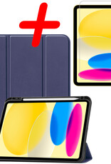 BASEY. Hoesje Geschikt voor iPad 2022 Hoes Case Tablet Hoesje Tri-fold Met Uitsparing Geschikt voor Apple Pencil Met Screenprotector - Hoes Geschikt voor iPad 10 Hoesje Hard Cover Bookcase Hoes - Donkerblauw