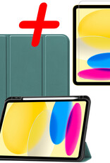 BASEY. Hoesje Geschikt voor iPad 2022 Hoes Case Tablet Hoesje Tri-fold Met Uitsparing Geschikt voor Apple Pencil Met Screenprotector - Hoes Geschikt voor iPad 10 Hoesje Hard Cover Bookcase Hoes - Donkergroen