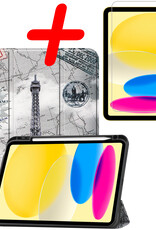BASEY. Hoesje Geschikt voor iPad 2022 Hoes Case Tablet Hoesje Tri-fold Met Uitsparing Geschikt voor Apple Pencil Met Screenprotector - Hoes Geschikt voor iPad 10 Hoesje Hard Cover Bookcase Hoes - Eiffeltoren