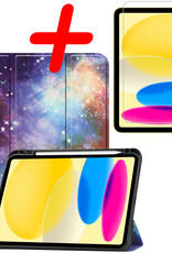 BASEY. Hoesje Geschikt voor iPad 2022 Hoes Case Tablet Hoesje Tri-fold Met Uitsparing Geschikt voor Apple Pencil Met Screenprotector - Hoes Geschikt voor iPad 10 Hoesje Hard Cover Bookcase Hoes - Galaxy