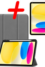 BASEY. Hoesje Geschikt voor iPad 2022 Hoes Case Tablet Hoesje Tri-fold Met Uitsparing Geschikt voor Apple Pencil Met Screenprotector - Hoes Geschikt voor iPad 10 Hoesje Hard Cover Bookcase Hoes - Grijs