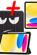 BASEY. Hoesje Geschikt voor iPad 2022 Hoes Case Tablet Hoesje Tri-fold Met Uitsparing Geschikt voor Apple Pencil Met Screenprotector - Hoes Geschikt voor iPad 10 Hoesje Hard Cover Bookcase Hoes - Don't Touch Me