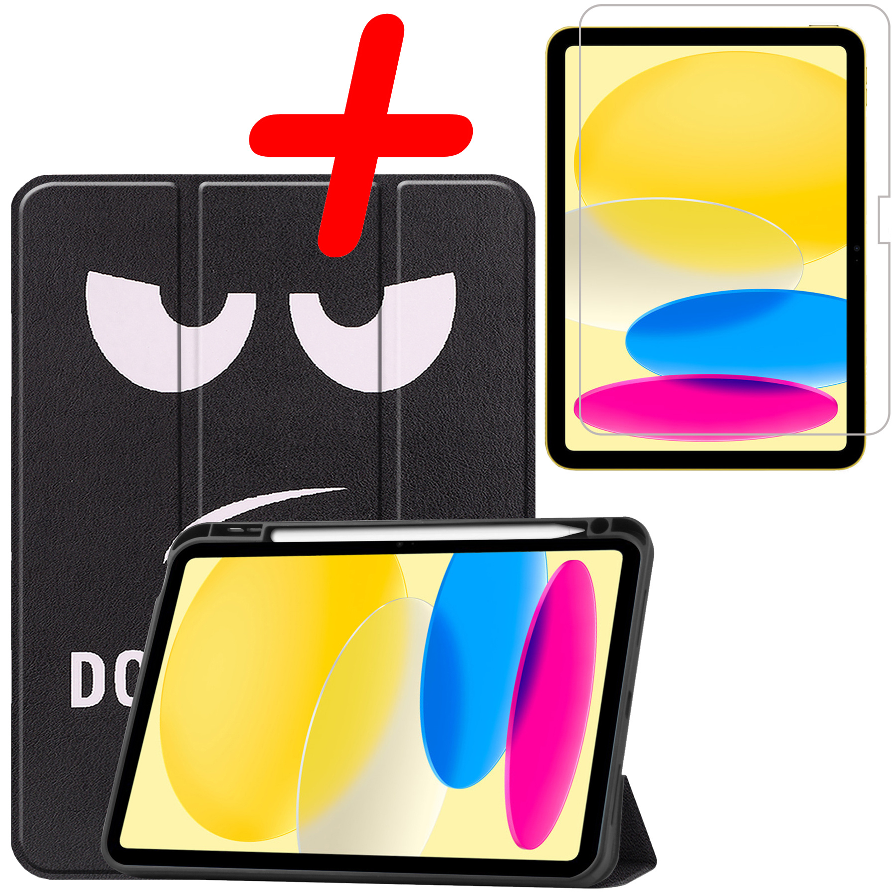 BASEY. Hoesje Geschikt voor iPad 2022 Hoes Case Tablet Hoesje Tri-fold Met Uitsparing Geschikt voor Apple Pencil Met Screenprotector - Hoes Geschikt voor iPad 10 Hoesje Hard Cover Bookcase Hoes - Don't Touch Me