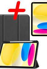 BASEY. Hoesje Geschikt voor iPad 2022 Hoes Case Tablet Hoesje Tri-fold Met Uitsparing Geschikt voor Apple Pencil Met Screenprotector - Hoes Geschikt voor iPad 10 Hoesje Hard Cover Bookcase Hoes - Zwart